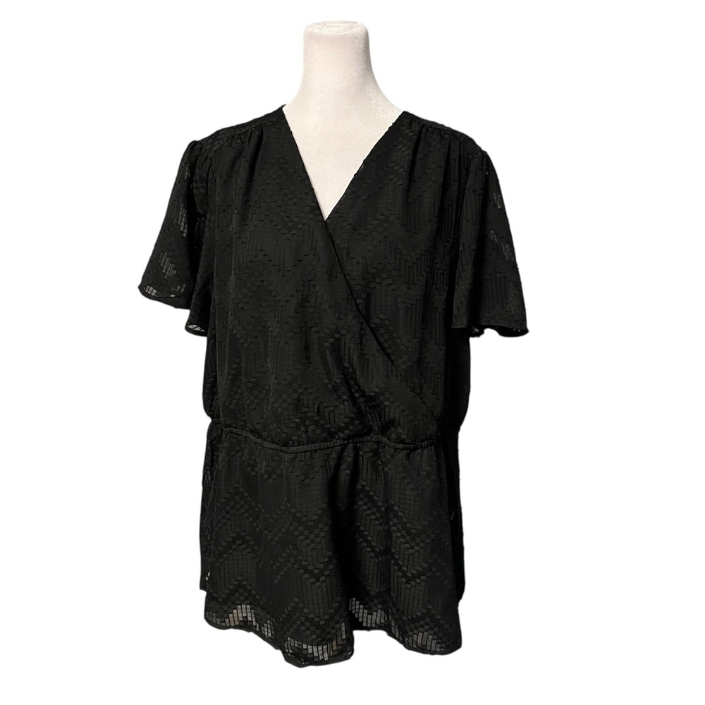 Lane Bryant Black Surplice Vneck Peplum Blouse Size 1X - Picture 6 of 11